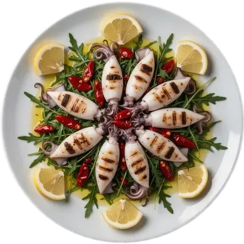Calamari ai Ferri con Peperoncini (Grilled squid with chili peppers)