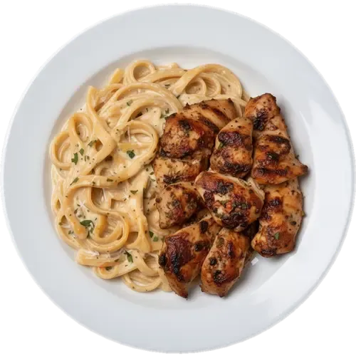 High Protein Grilled Chicken Alfredo Pasta Meal Prep