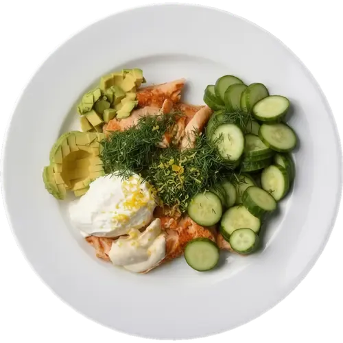 Air-Fried Salmon and Cucumber Protein Salad