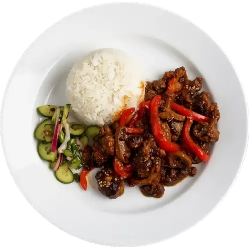 Sticky Korean BBQ Beef with Smashed Cucumber Salad