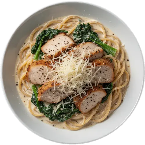 Creamy Cacio e Pepe Inspired Chicken and Rapini Pasta