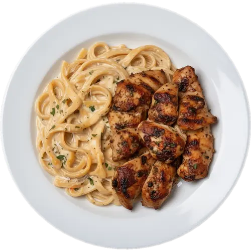 High Protein Grilled Chicken Alfredo Pasta Meal Prep