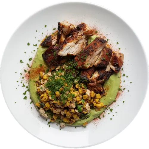 	Crispy Peruvian chicken with ají Verde and corn salsa