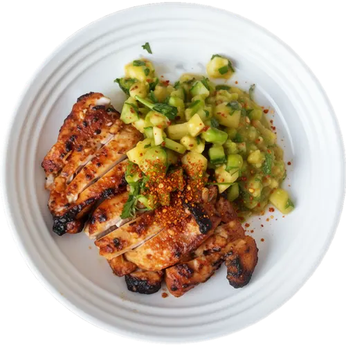 PEANUT LIME CHICKEN & CUCUMBER PINEAPPLE SALSA
