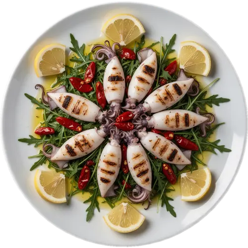 Calamari ai Ferri con Peperoncini (Grilled squid with chili peppers)